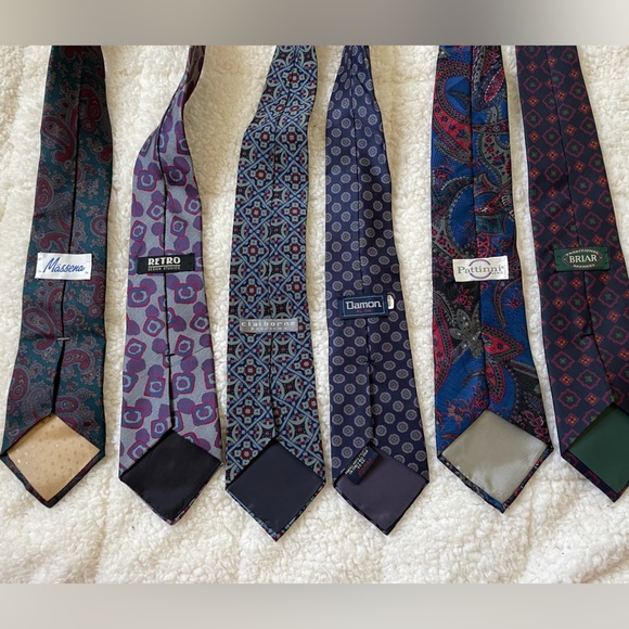 Collection of Six Designer Ties Shades of Blue Plum & Red Various Tie Patterns - Picture 8 of 9